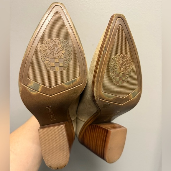 Vince Camuto suede zip up ankle boots tan/beige booties heeled shoes Size 6M - Picture 12 of 15